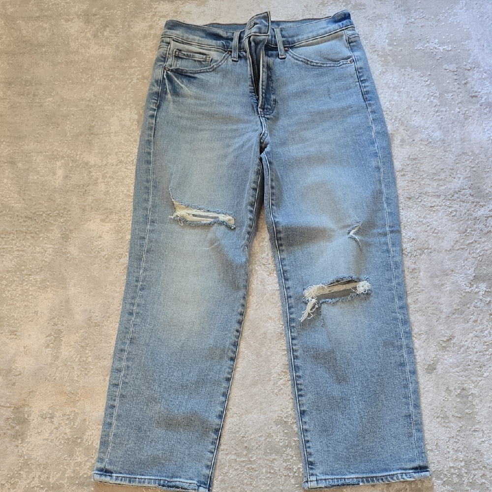Express Light Blue Distressed Ankle Jeans